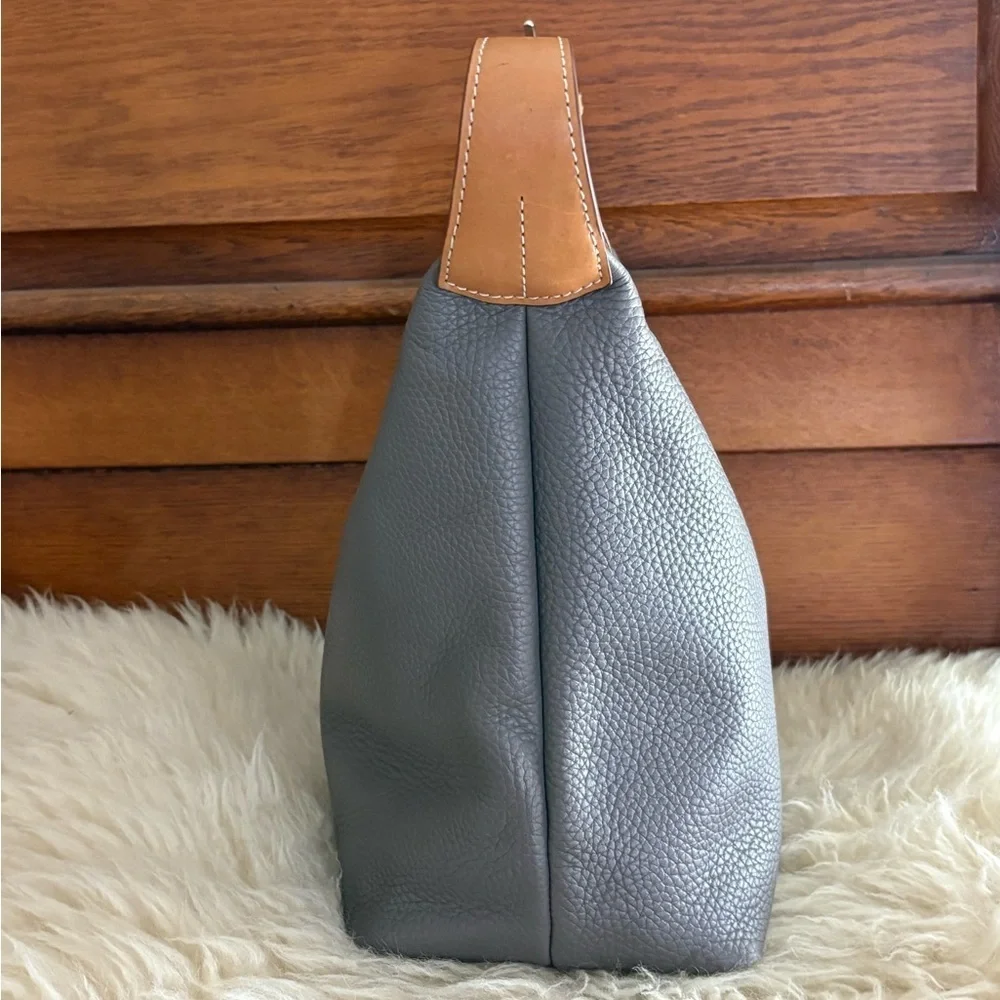 Dooney & Bourke Patterson Paige Gray and Tan Leather Hobo Satchel